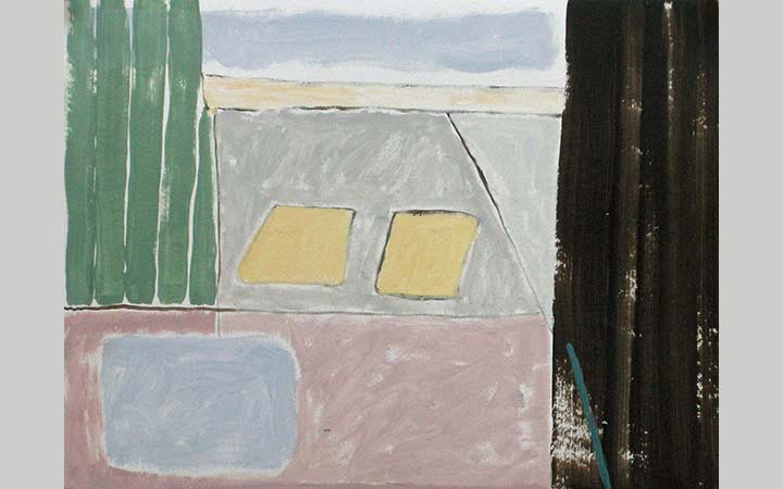  2014, 	Schuilhut 3, acryl op papier, 40x30 cm