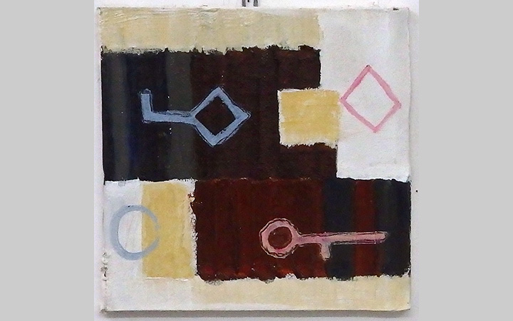 2018, 	Sleutel tot slot 8, olieverf op doek, 20x20 cm